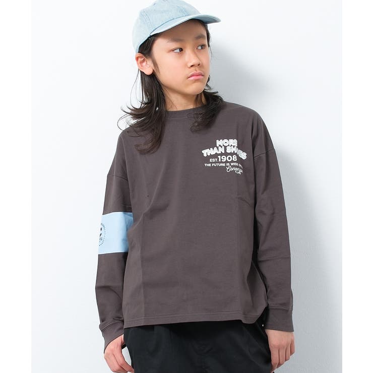 チャコールグレー | CONVERSE 別注袖ラインプリントロングTシャツ カットソー | 子ども服 SHUSHU