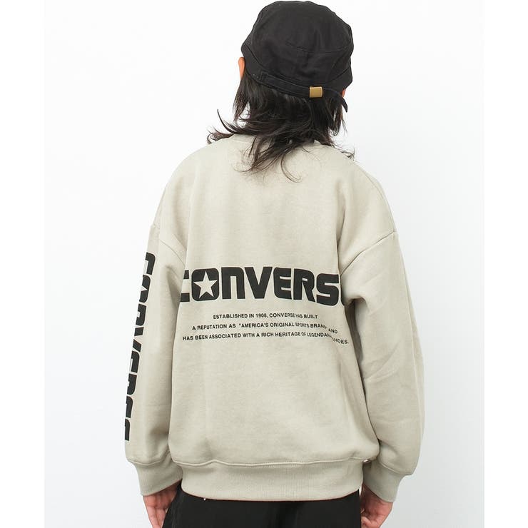 グレイッシュベージュ | CONVERSE 別注ポケット付袖ロゴプリントトレーナー トップス | 子ども服 SHUSHU