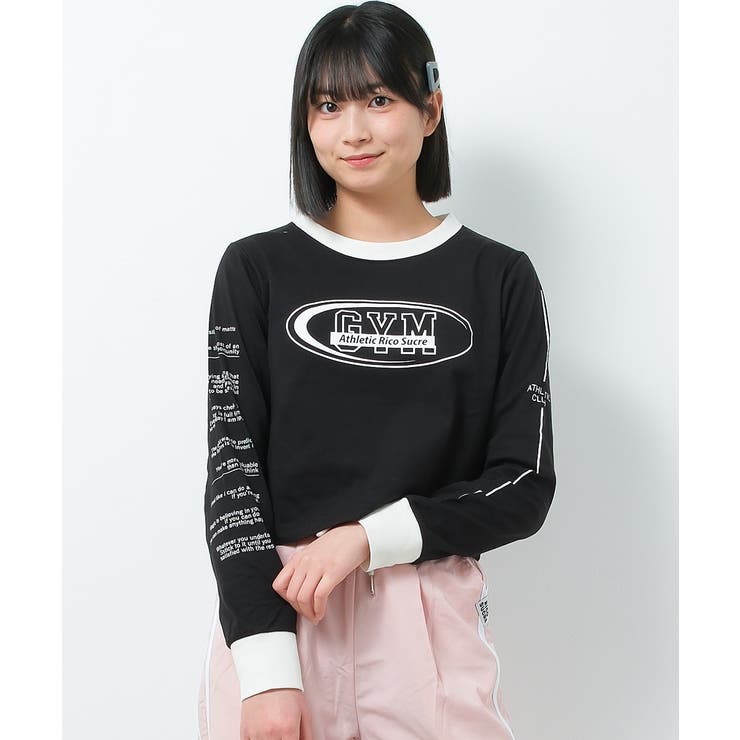 ブラック | リンガーショート丈ロングTシャツ トップス ロンT | 子ども服 SHUSHU
