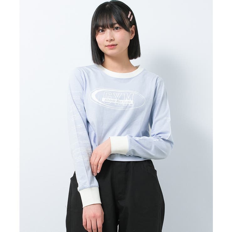 サックスブルー | リンガーショート丈ロングTシャツ トップス ロンT | 子ども服 SHUSHU