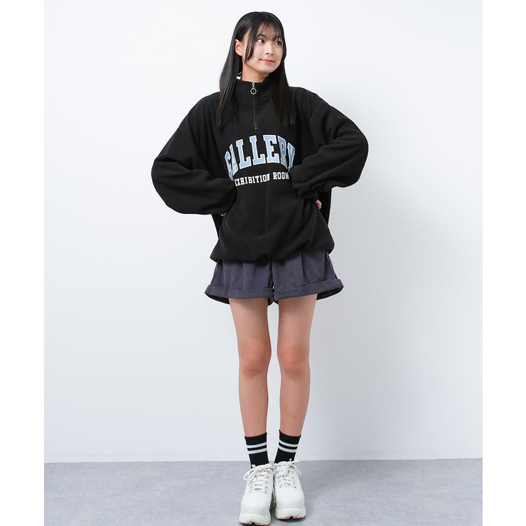 フリースハーフジッププルオーバー トップス 裏起毛[品番：SHUK0001637