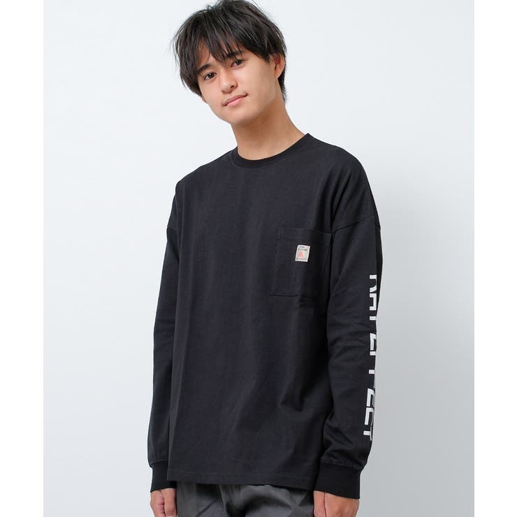 ブラック | 袖プリントビッグロングTシャツ トップス 長袖 | 子ども服 SHUSHU