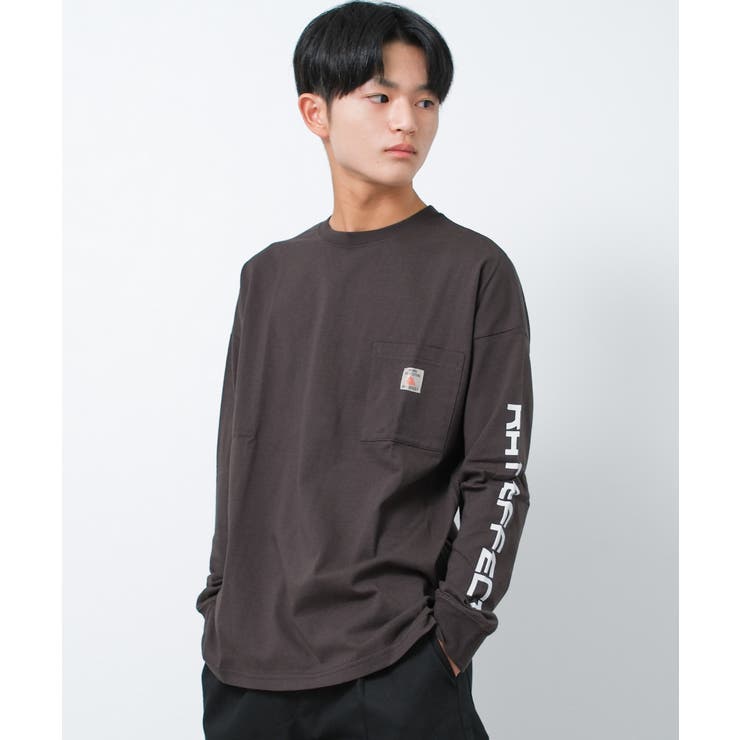 チャコールグレー | 袖プリントビッグロングTシャツ トップス 長袖 | 子ども服 SHUSHU