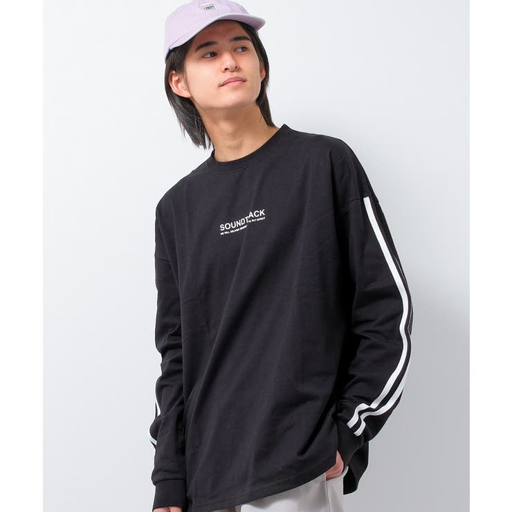 ブラック | 袖ラインバックプリントロングTシャツ トップス ロンT | 子ども服 SHUSHU