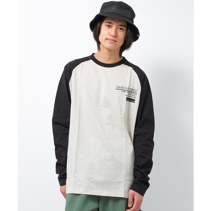 オートミール×ブラック | ラグランスリーブロゴロングTシャツ トップス ロンT | 子ども服 SHUSHU