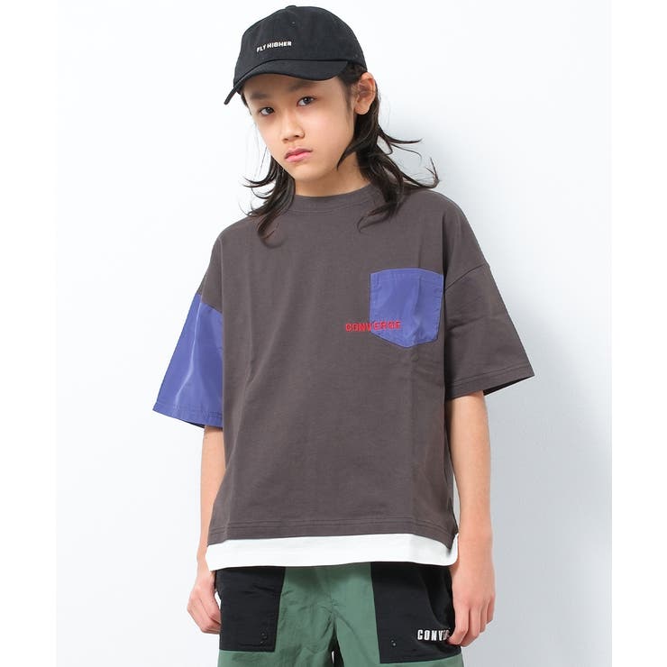 チャコールグレー | CONVERSE 別注フェイクレイヤードポケットTシャツ トップス | 子ども服 SHUSHU