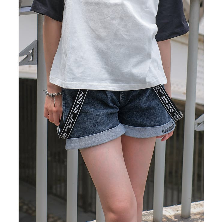 サス付デニムショートパンツ ボトムス 半ズボン[品番