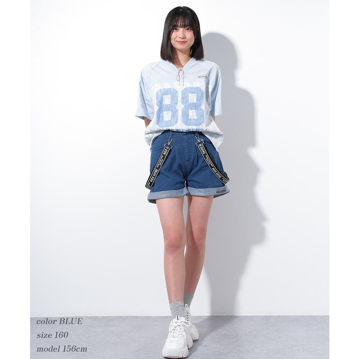 サス付デニムショートパンツ ボトムス 半ズボン[品番