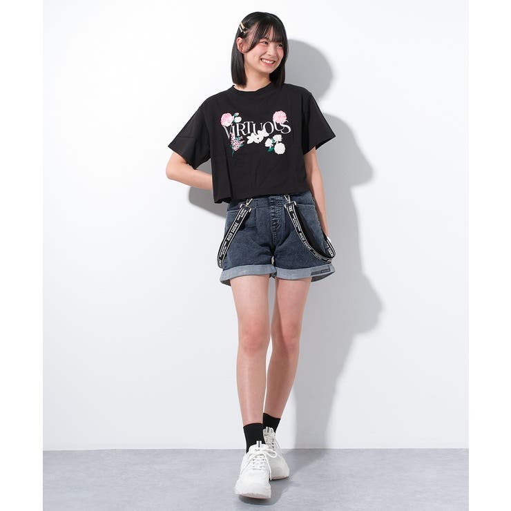 サス付デニムショートパンツ ボトムス 半ズボン[品番