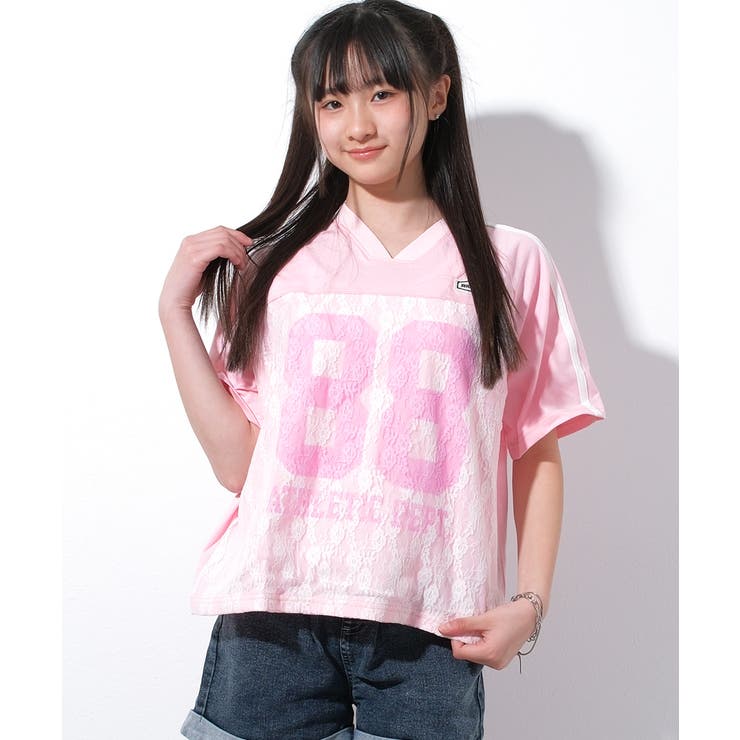 ピンク | レースナンバリングTシャツ トップス 半袖 | 子ども服 SHUSHU
