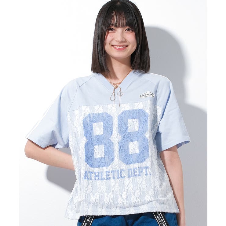 レースナンバリングTシャツ トップス 半袖[品番：SHUK0001745