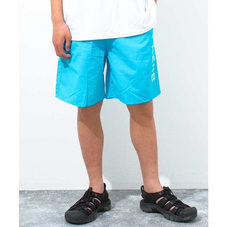 ライトブルー | 縦ロゴプリントスイムショートパンツ 水着 ビーチパンツ | 子ども服 SHUSHU