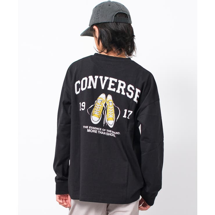 ブラック | CONVERSE 別注スニーカーロゴプリントロングTシャツ カットソー | 子ども服 SHUSHU