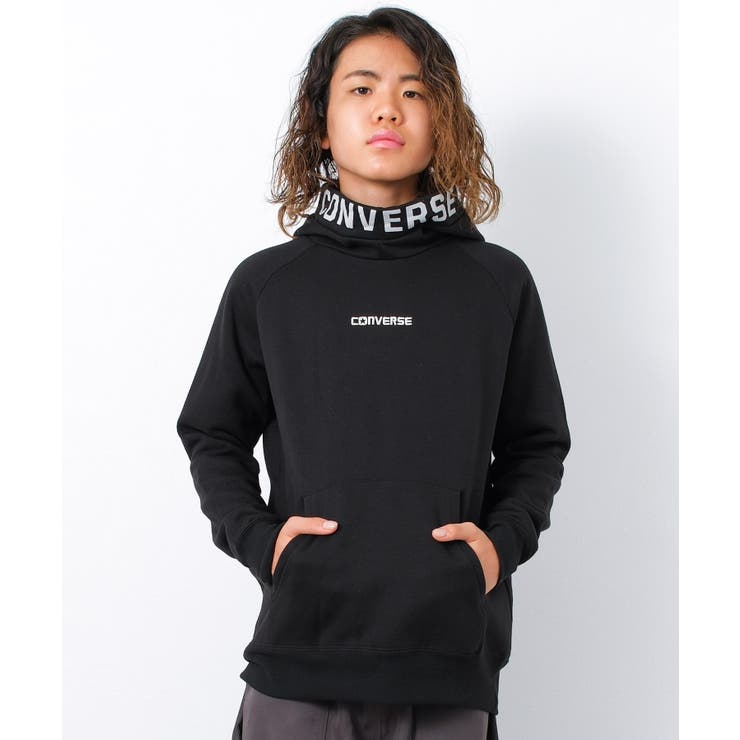 ブラック | CONVERSE 別注フードプリントフーディー トップス | 子ども服 SHUSHU