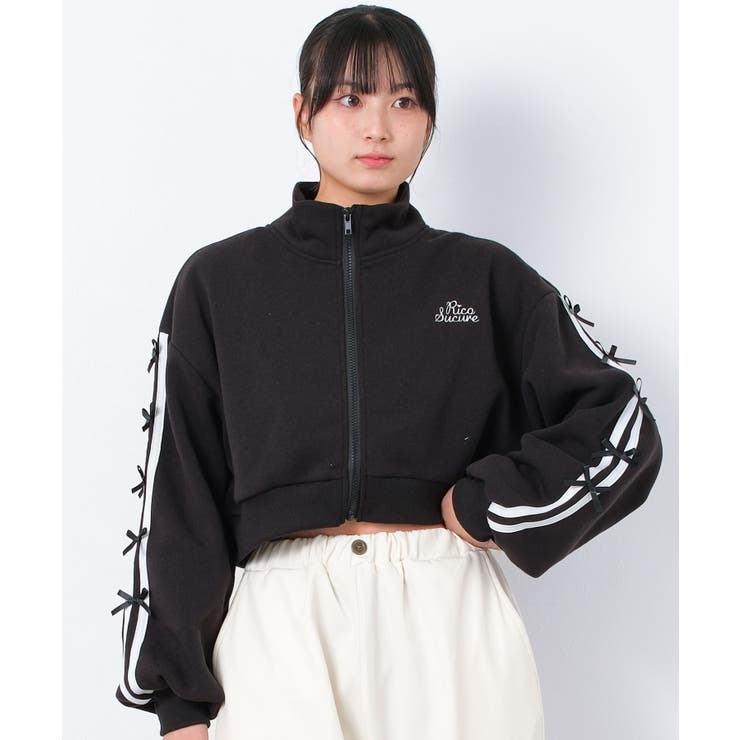 ブラック | リボンショートジャケット アウター 裏起毛 | 子ども服 SHUSHU