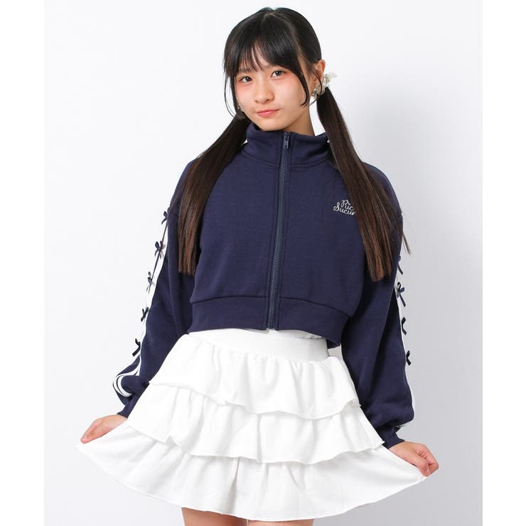 ネイビー | リボンショートジャケット アウター 裏起毛 | 子ども服 SHUSHU