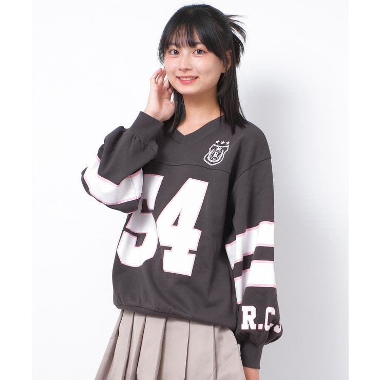 チャコールグレー | Vネック袖ラインナンバリングプルオーバー トレーナー 裏毛 | 子ども服 SHUSHU