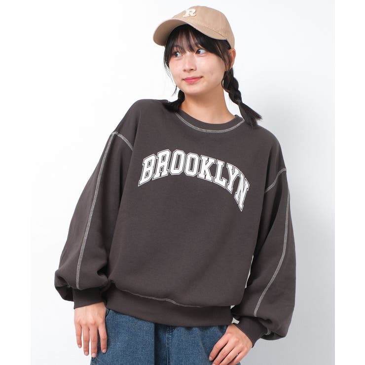 チャコールグレー | 裏起毛配色ステッチプルオーバー トップス あったか | 子ども服 SHUSHU