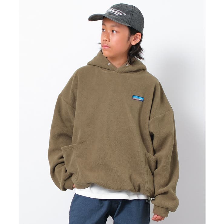 カーキ | フリースサイドポケットフーディー パーカー ゆったり | 子ども服 SHUSHU