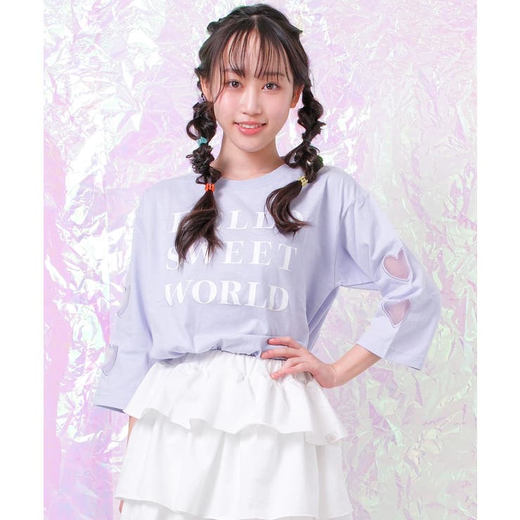 パープル系 | オーガンジーハート七分袖Tシャツ トップス ロンT | 子ども服 SHUSHU
