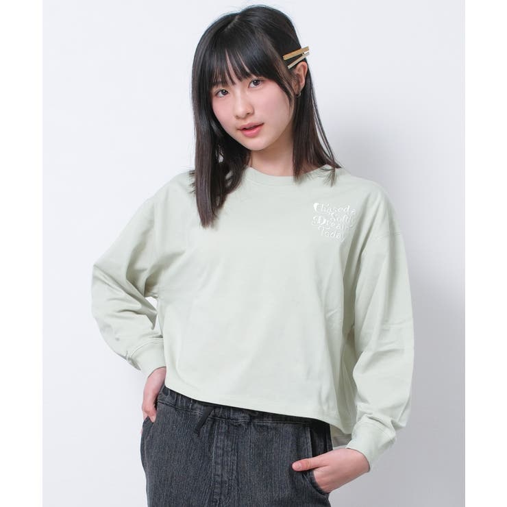 ミント | 接触冷感ワイド短丈ロングTシャツ トップス ロンT | 子ども服 SHUSHU