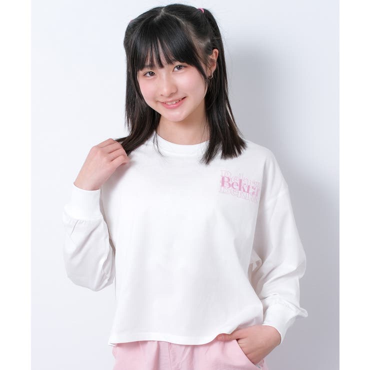 オフホワイト | 接触冷感ワイド短丈ロングTシャツ トップス ロンT | 子ども服 SHUSHU