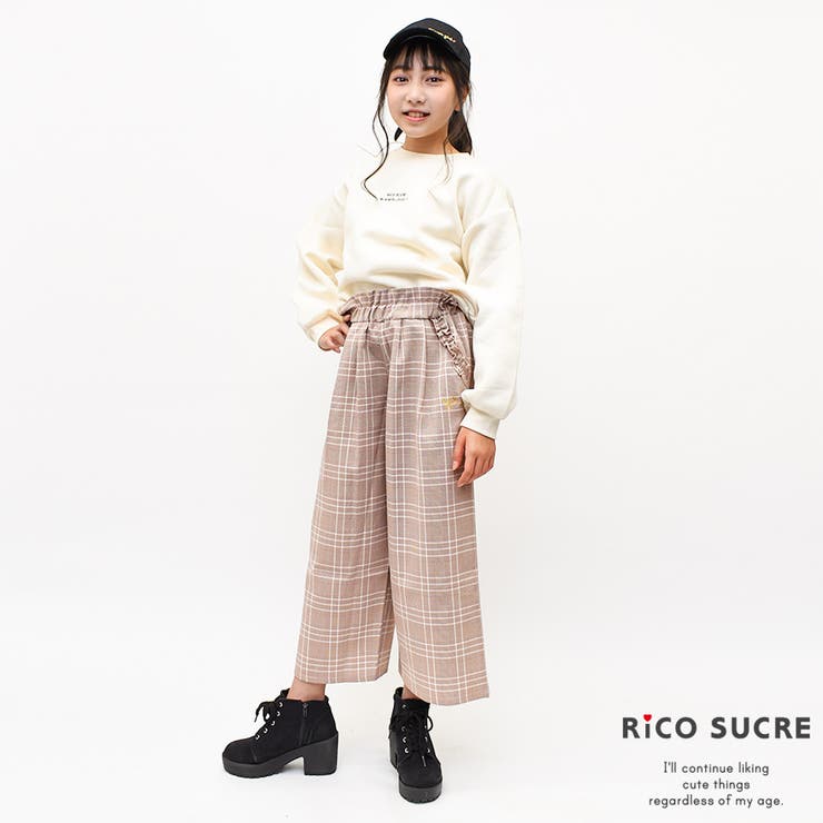 【新品未使用】親子コーデ グレンチェック ワイドパンツ すっきりシルエット】グレンチェックワイドパンツ/洗える（フル