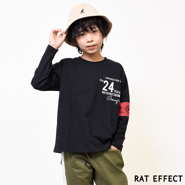 ブラック | 腕章＆バックプリントロングTシャツ トップス カットソー | 子ども服 SHUSHU