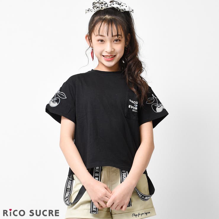 ブラック | チュールチェリーTシャツ トップス 半袖 | 子ども服 SHUSHU
