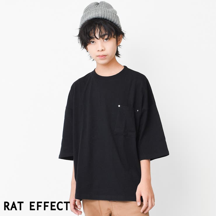 ブラック | ポケット付きスーパービッグハーフスリーブTシャツ トップス ゆったり | 子ども服 SHUSHU