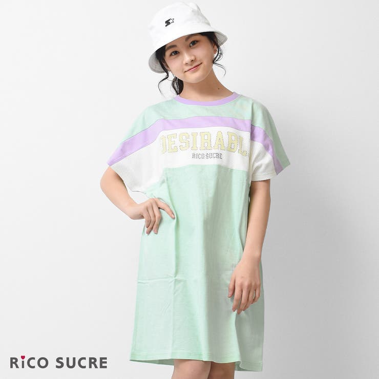 ブロッキングTシャツワンピース トップス 半袖[品番