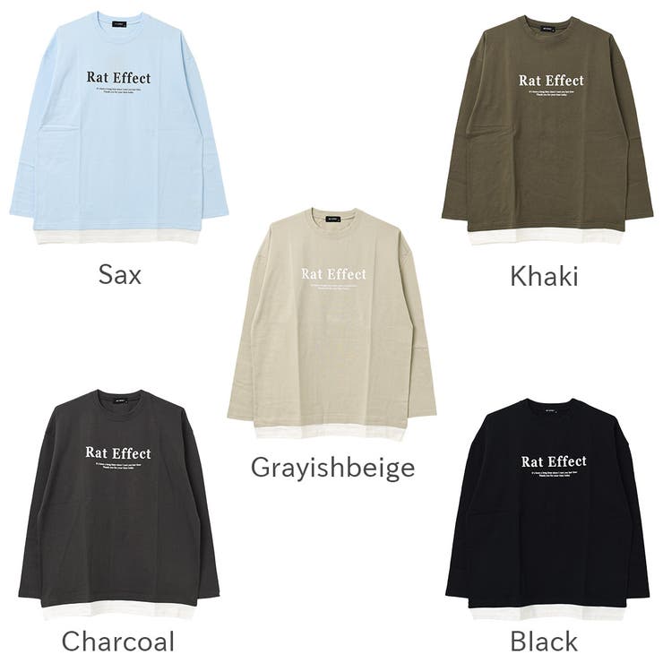 裾レイヤードロゴプリントロングTシャツ トップス 長袖[品番