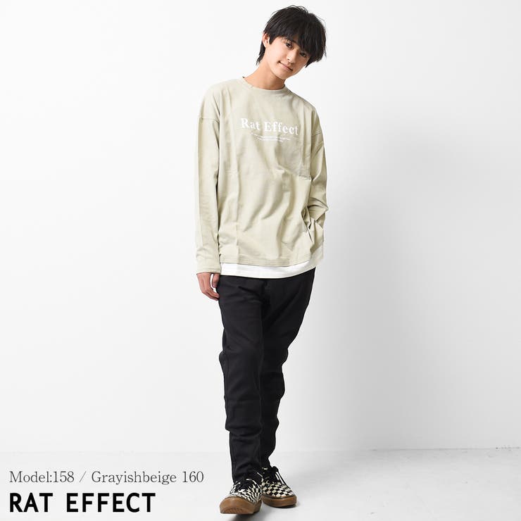 裾レイヤードロゴプリントロングTシャツ トップス 長袖[品番