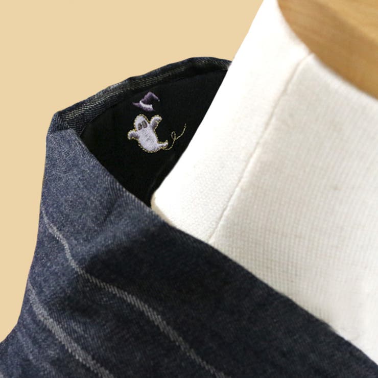 洗える 洒落 刺繍 半衿 ハロウィン柄 かぼちゃ おばけ 黒 白 半襟 | kimonocafe | 詳細画像4 