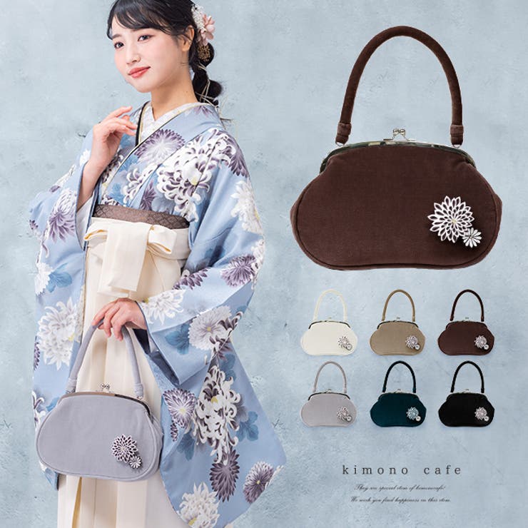 振袖用バッグ アゲハラベルベット 菊のつまみ細工付き | kimonocafe | 詳細画像1 