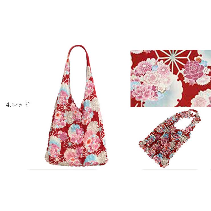 絞りバッグ HAM-25 肩かけタイプ 四季花柄 全4カラー | kimonocafe | 詳細画像3 