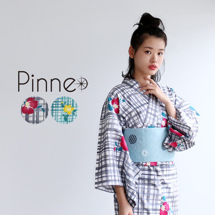 Pinne浴衣3点セット チェックと椿 フリーサイズ 品番 Kicw Kimonocafe キモノカフェ のレディースファッション通販 Shoplist ショップリスト