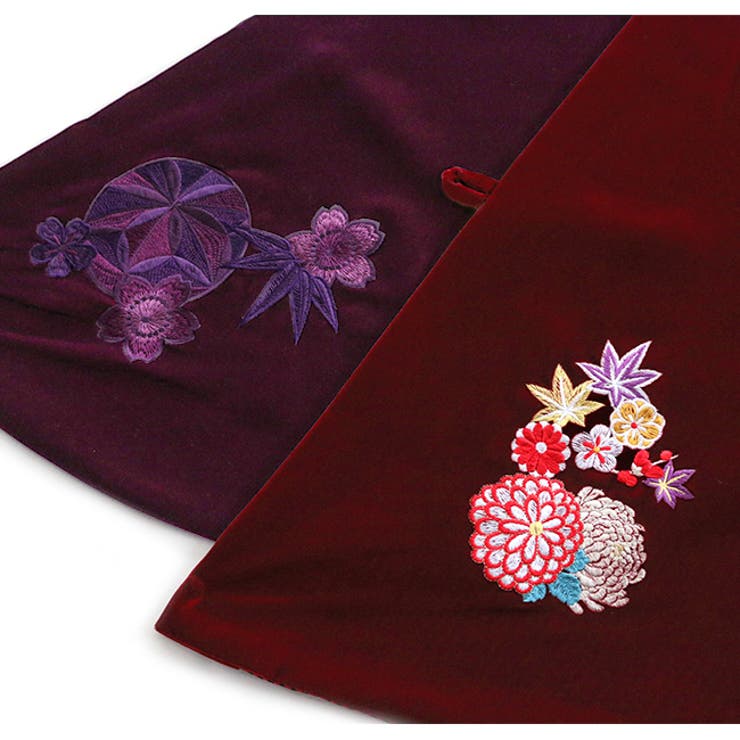 サンプル品 ベルベットショール 刺繍 鞠菊 花と毬 赤 紫 黒 柄裏地