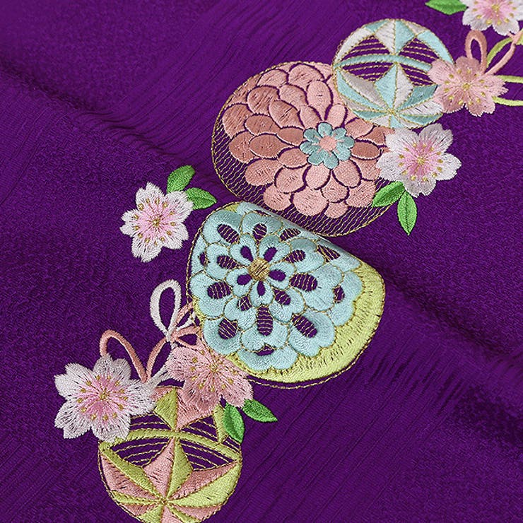 水着/浴衣帯揚げ　帯上げ　帯あげ　薄紫地　桜柄の刺繍　ししゅう