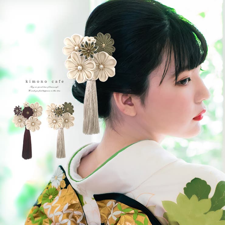 振り袖用髪飾り つまみ細工の髪飾り グリーン | kimonocafe | 詳細画像1 