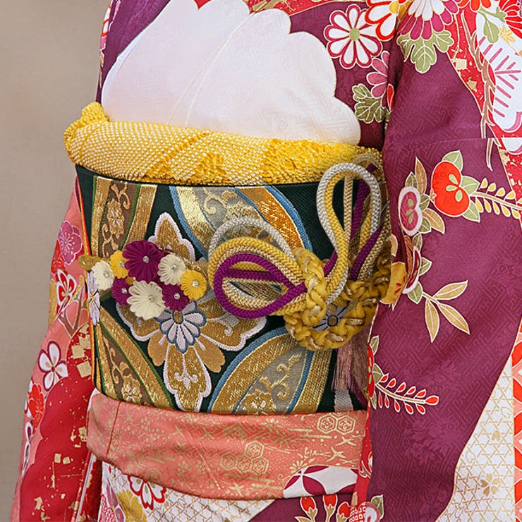 振袖用帯締め つまみ細工付き組み紐帯締め 黄色 赤 黄緑 白 成人式 振袖 | kimonocafe | 詳細画像4 