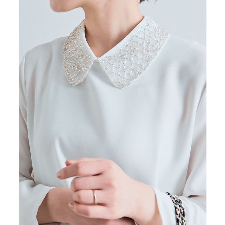 ビーズ刺繍シアー付け襟 3タイプ つけ襟[品番：IK000008000