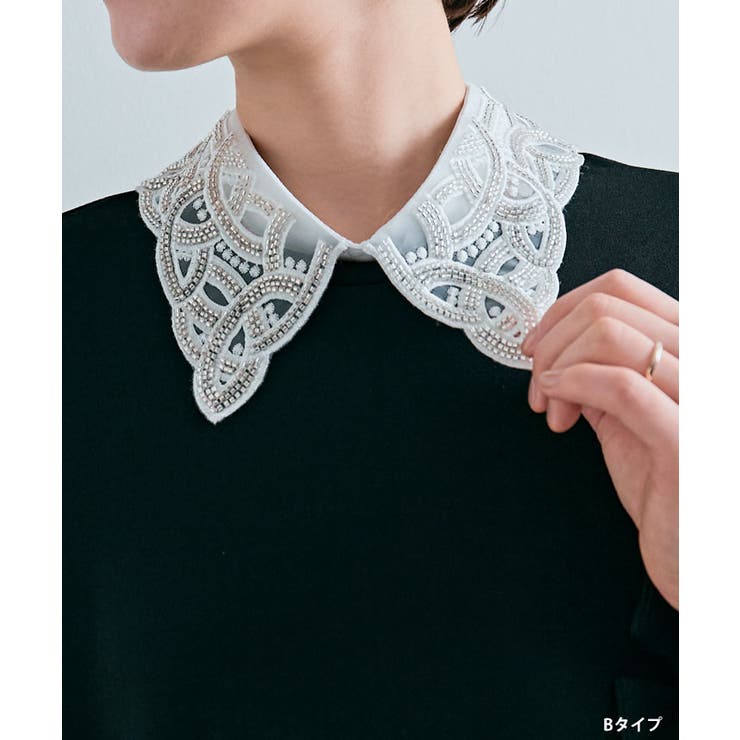 ビーズ刺繍シアー付け襟 3タイプ つけ襟[品番：IK000008000