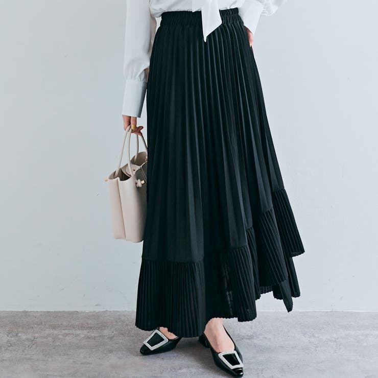 アシンメトリーラッフルプリーツスカート ボトムス ロング