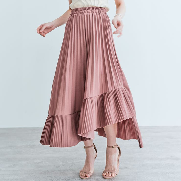 アシンメトリーラッフルプリーツスカート ボトムス ロング