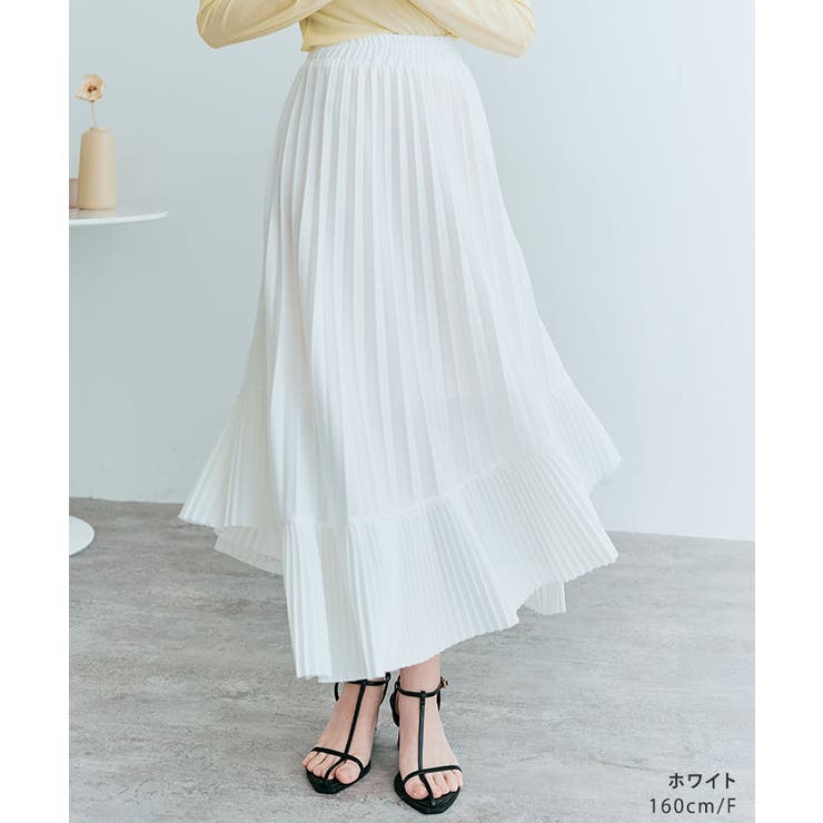 アシンメトリーラッフルプリーツスカート ボトムス ロング