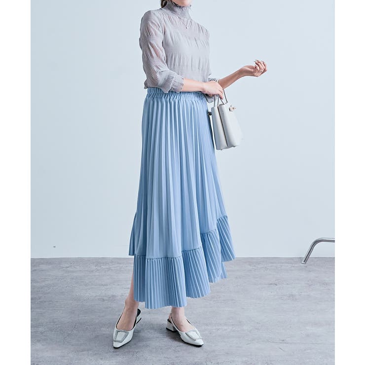 アシンメトリーラッフルプリーツスカート ボトムス ロングスカート