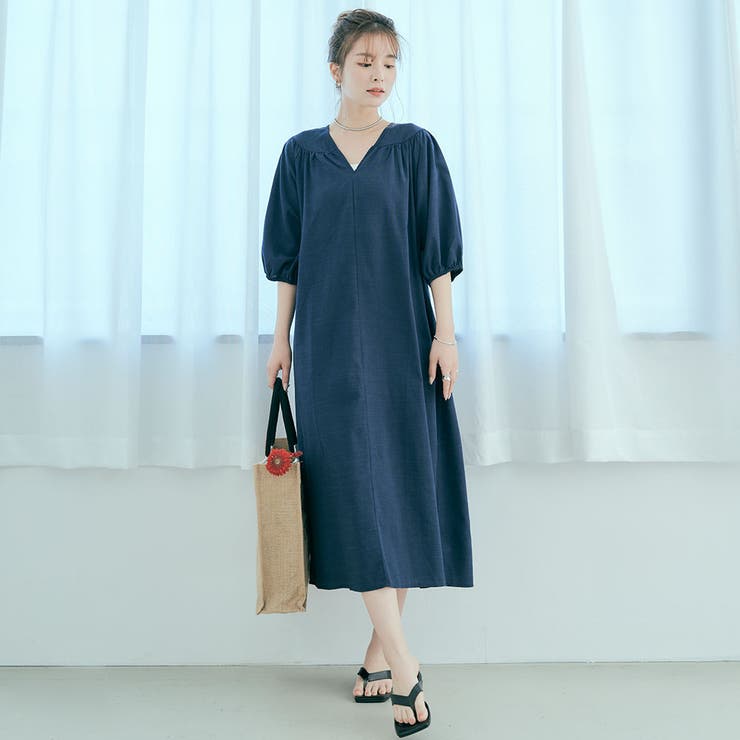 五分袖リネンライクワンピース ロングワンピース リネン風 品番 Ik Kirakirashop キラキラショップ のレディースファッション通販 Shoplist ショップリスト