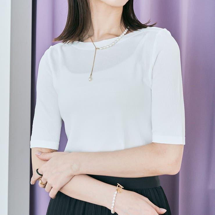 ホワイト | ボートネックシンプルニットソー 4サイズ トップス | kirakiraShop 