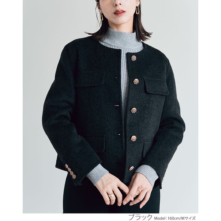 feketeフェケテ ノーカラー ウール シャギージャケット ノーカラー